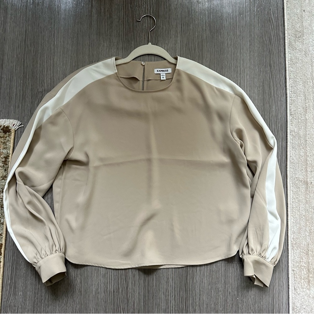 Express tan balloon sleeve long sleeve blouse